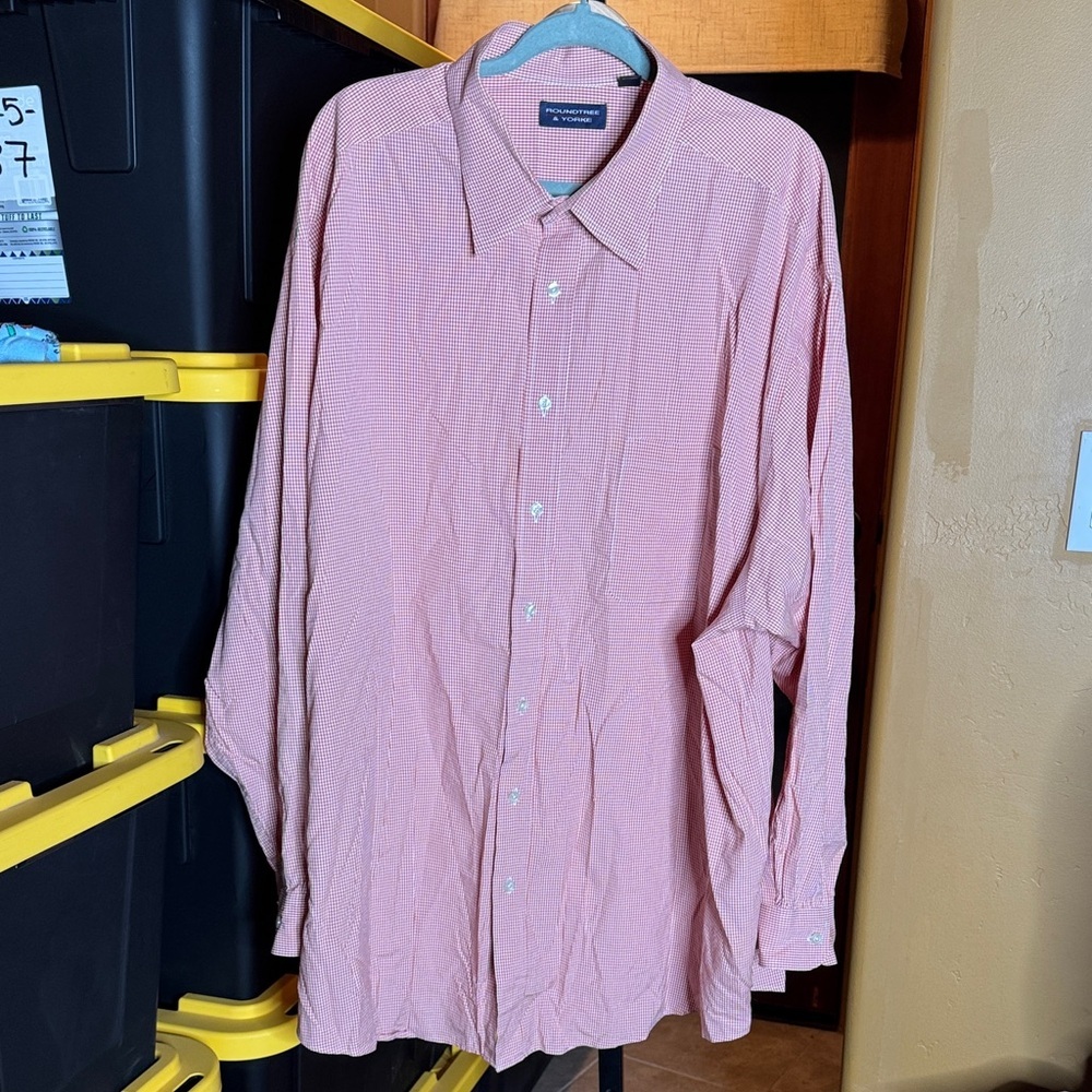 Roundtree & Yorke 100% Cotton Red & White Gingham Button Down Shirt Size 4XT